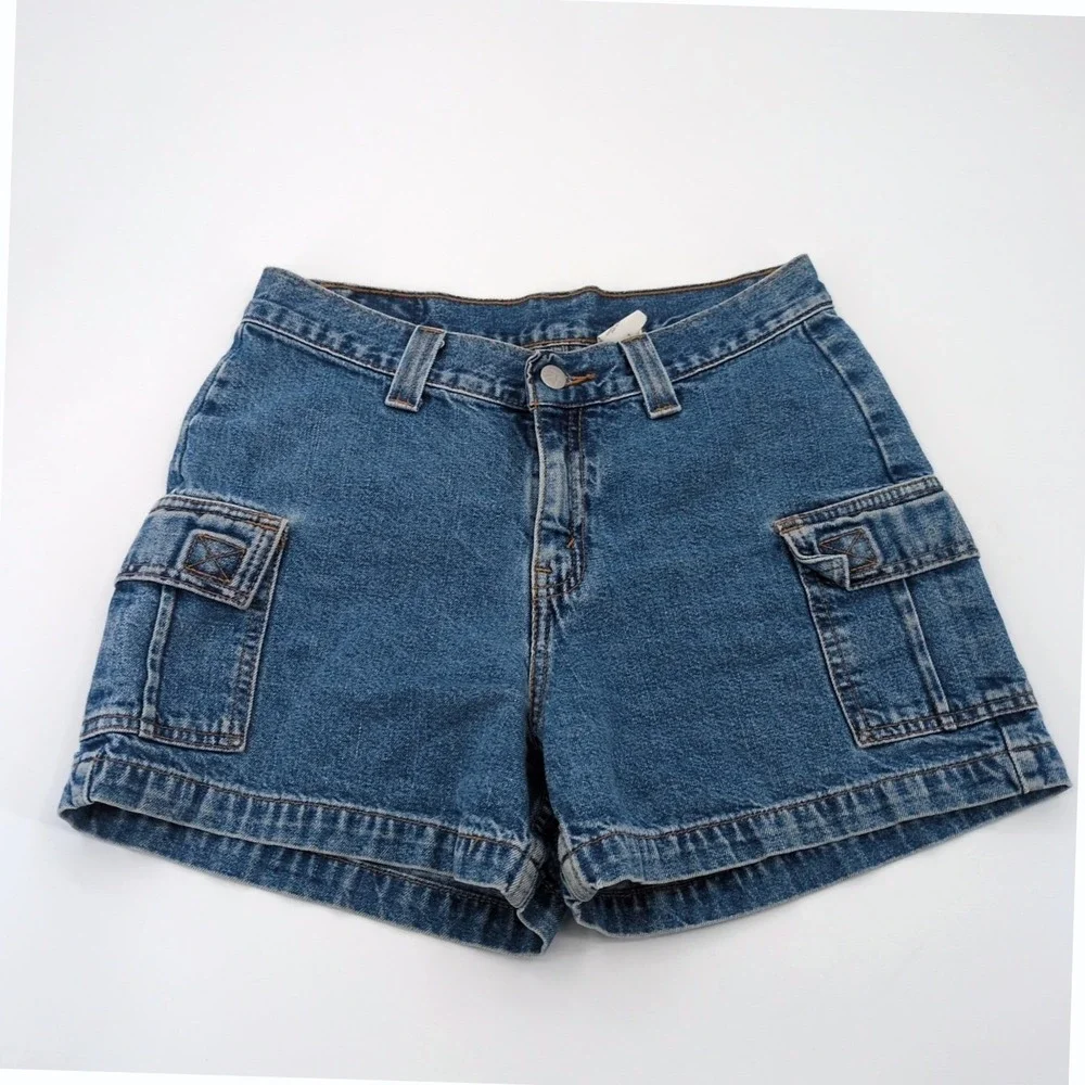 Vtg 1998 Levi's L2 Cargo Flap Pocket Denim Shorts Size 7 RARE Skater 90s Jorts
